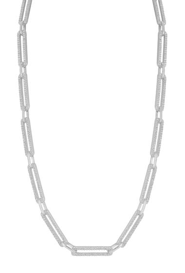 Bijuterii Femei Sphera Milano Sterling Silver Pav CZ Paperclip Chain Necklace Silver
