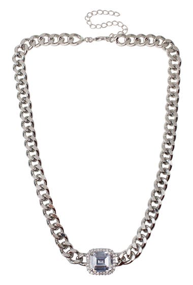 Bijuterii Femei CZ By Kenneth Jay Lane Curb Chain CZ Station Necklace Clear Silver image
