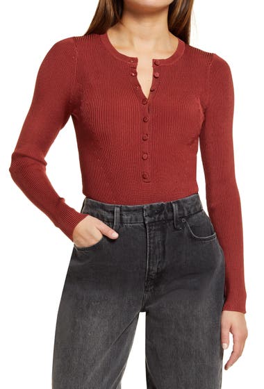 Imbracaminte Femei Good American Rib Long Sleeve Bodysuit Brick001