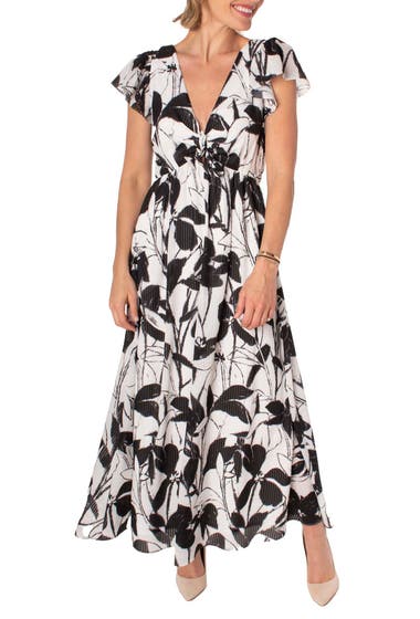 Imbracaminte Femei Taylor Dresses Floral Flutter Sleeve Maxi Dress Ivory Black
