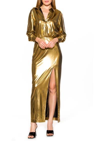 Imbracaminte Femei ALEXIA ADMOR Rae Metallic Long Sleeve Dress Gold