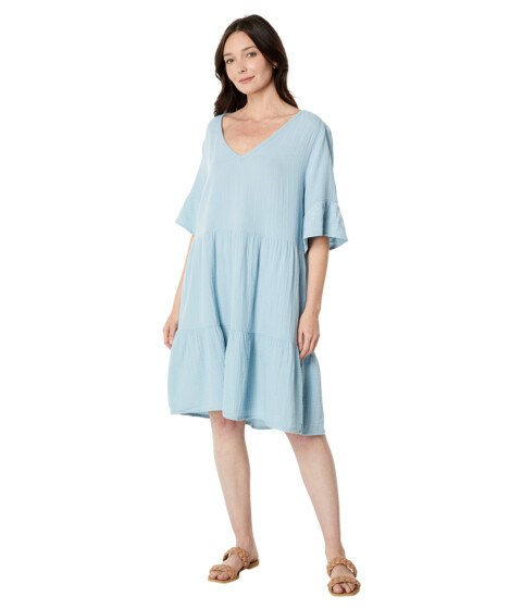 Imbracaminte Femei Dylan by True Grit Shea Cotton Gauze Dress with Slub Sleeve Contrast Light Blue Jean