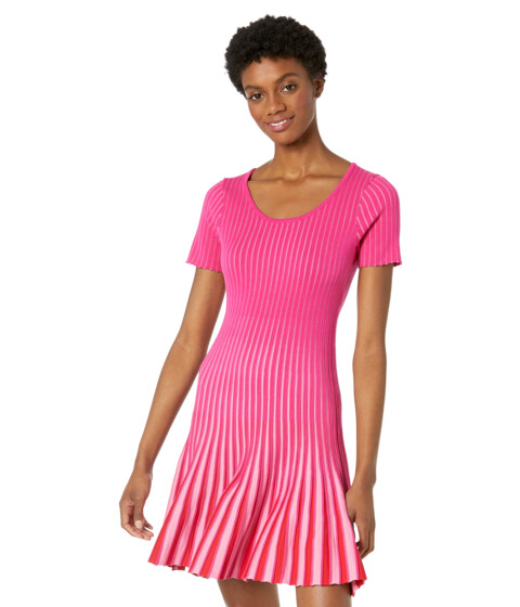 Imbracaminte Femei MILLY Inset Stripe Flare Godet Dress Shocking Pink Multi