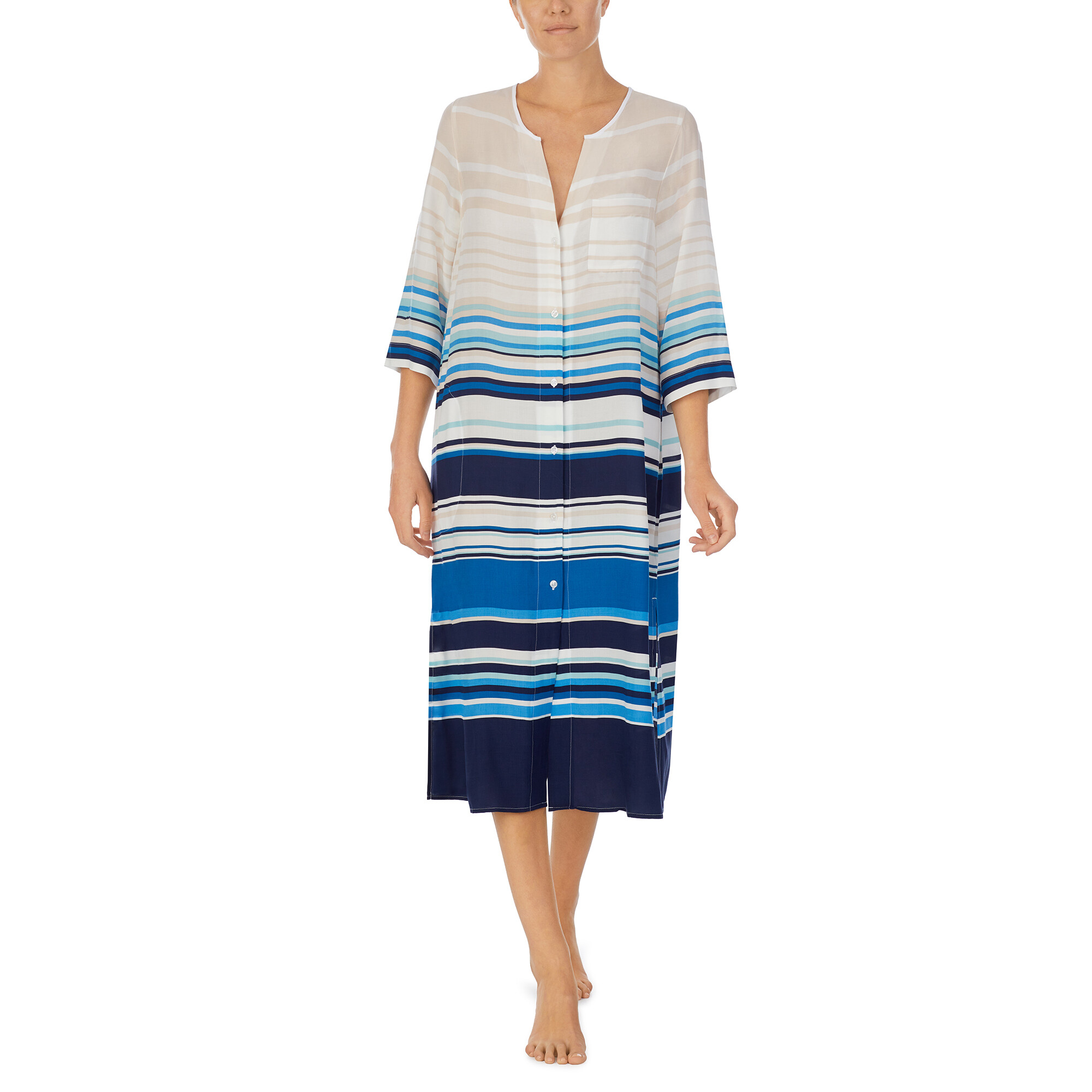 Imbracaminte Femei Donna Karan 34 Sleeve Maxi Sleepshirt Ink Stripe