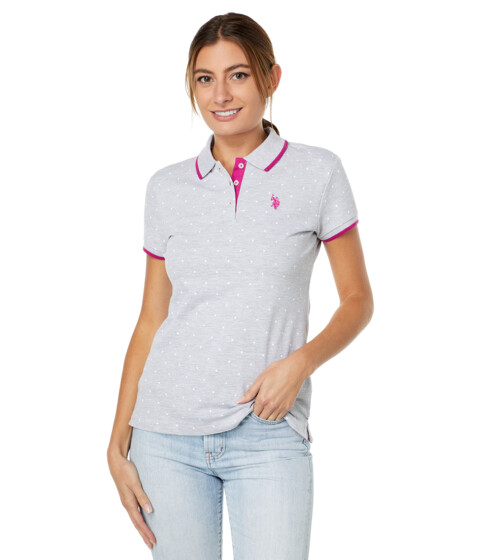 Imbracaminte Femei US Polo Assn Dot Print Pique Polo Shirt Light Grey Heather