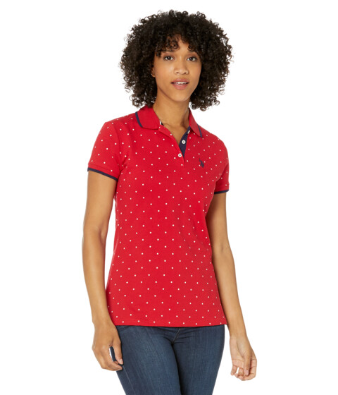 Imbracaminte Femei US POLO ASSN Dot Print Pique Polo Shirt Engine Red