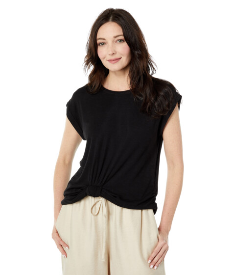 Imbracaminte Femei Vince Camuto Short Sleeve Knot Front Rib Tee Rich Black
