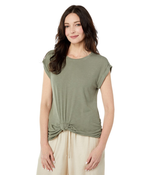 Imbracaminte Femei Vince Camuto Short Sleeve Knot Front Rib Tee Antique Green
