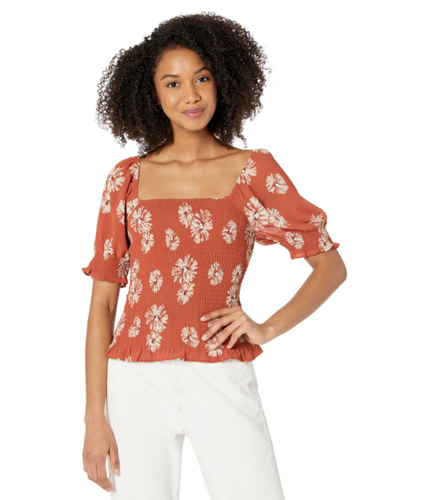Imbracaminte Femei Madewell (Re)sourced Georgette Lucie Puff-Sleeve Smocked Bodice Top in Moody Blooms Rusty Torch