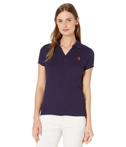 Imbracaminte Femei US Polo Assn Y Rib Placket Polo Shirt Evening Blue