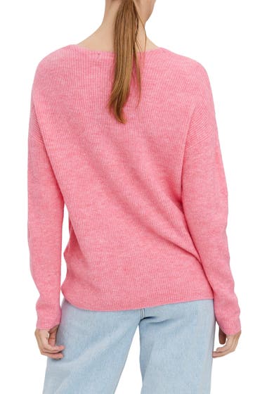 Imbracaminte Femei VERO MODA Crew Lefile V-Neck Sweater Hot Pink Melange image1