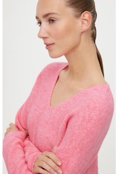 Imbracaminte Femei VERO MODA Crew Lefile V-Neck Sweater Hot Pink Melange image2