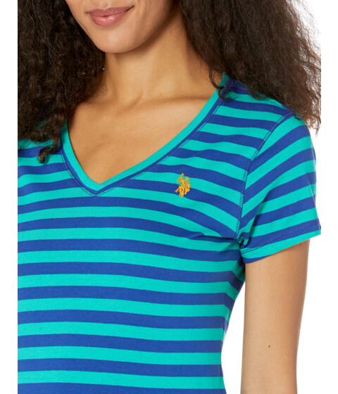 Imbracaminte Femei US Polo Assn Striped V-Neck Tee Shirt Deep Green image2
