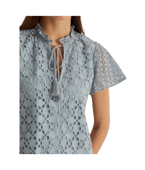 Imbracaminte Femei LAUREN Ralph Lauren Ruffle-Trimmed Cotton Eyelet Shirt Ashley Blue image2