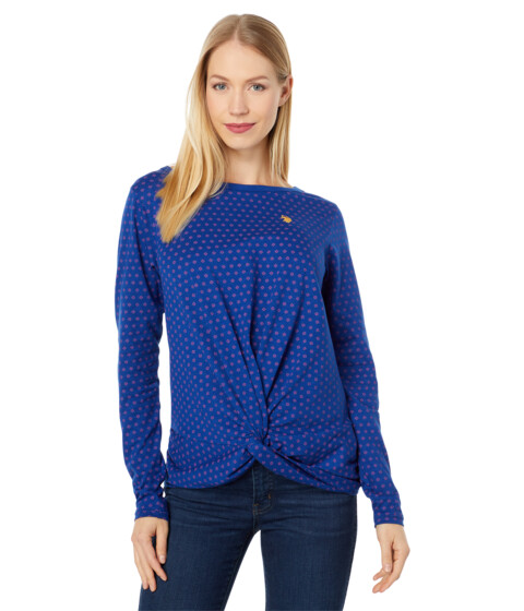 Imbracaminte Femei US POLO ASSN Long Sleeve Twist Front Ditsy Knit Shirt Sodalite Blue