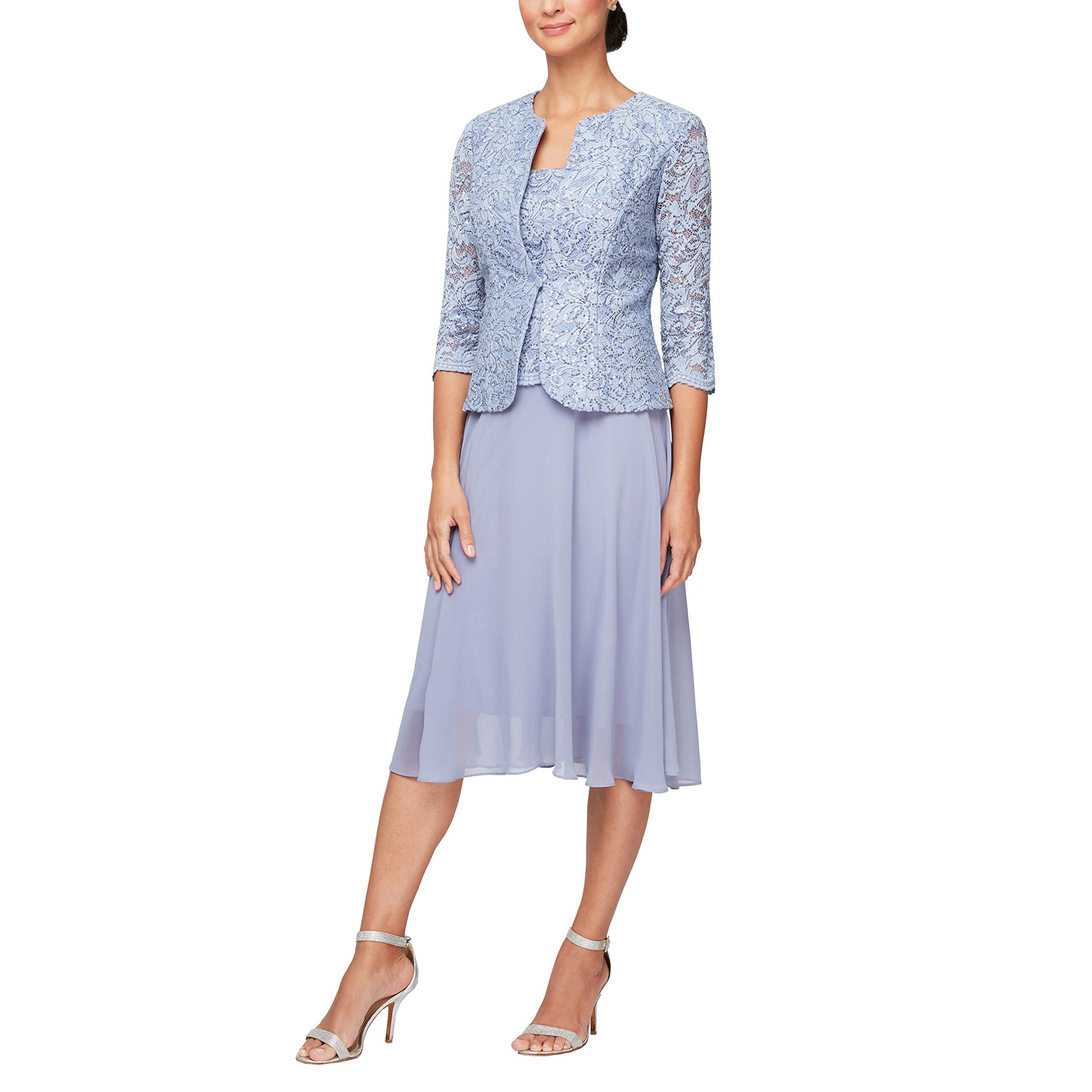 Imbracaminte Femei Alex Evenings Women\'s Tea Length Mock Dress with Sequin Jacket (Petite and Regular Sizes) Lavender