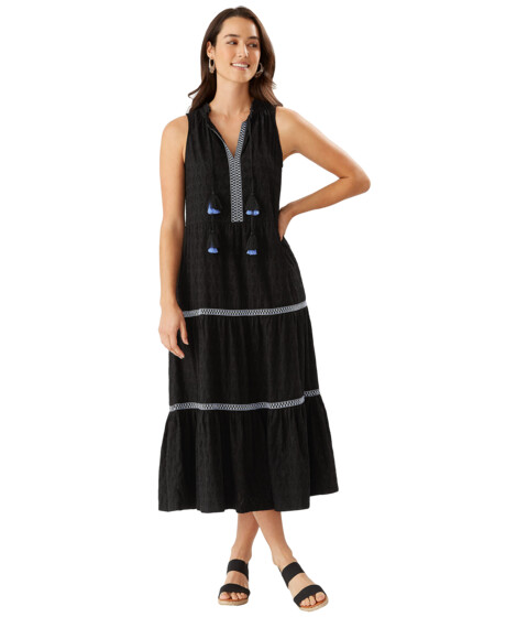 Imbracaminte Femei Tommy Bahama Cotton Clip Embellished Split-Neck Dress Cover-Up Black