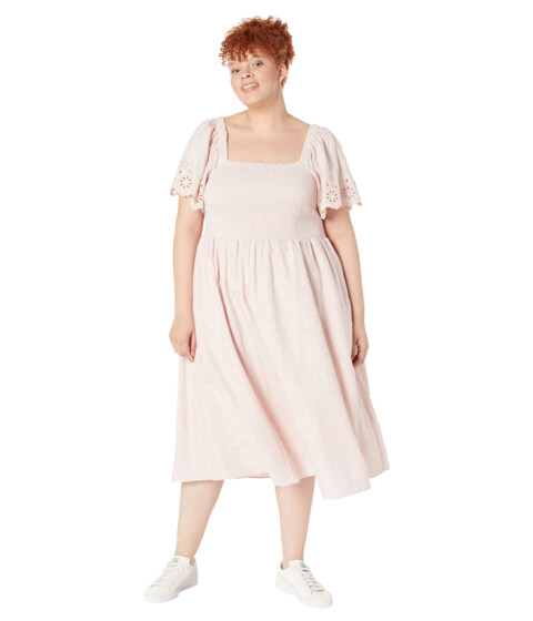 Imbracaminte Femei Madewell Plus Linen-Blend Eyelet-Sleeve Lucie Smocked Midi Dress Wisteria Dove