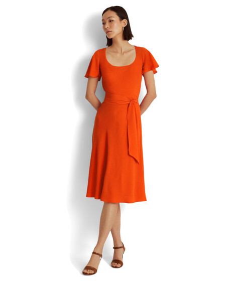 Imbracaminte Femei LAUREN Ralph Lauren Belted Crepe Flutter-Sleeve Dress Vivid Tangerine