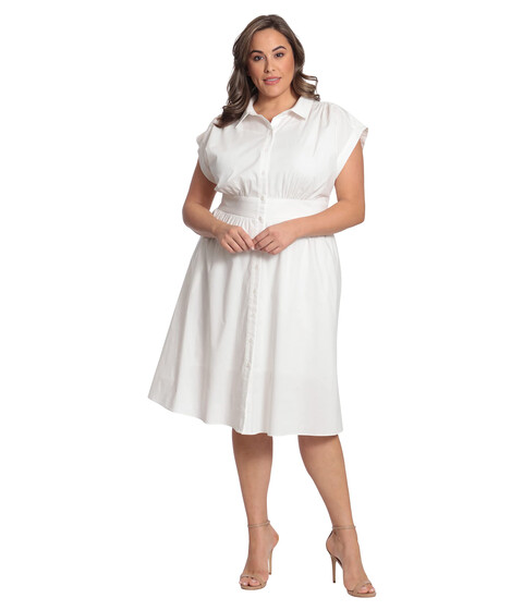 Imbracaminte Femei Maggy London Plus Size Fit-and-Flare Belted Midi Dress with Collar and Center Front Placket Ivory