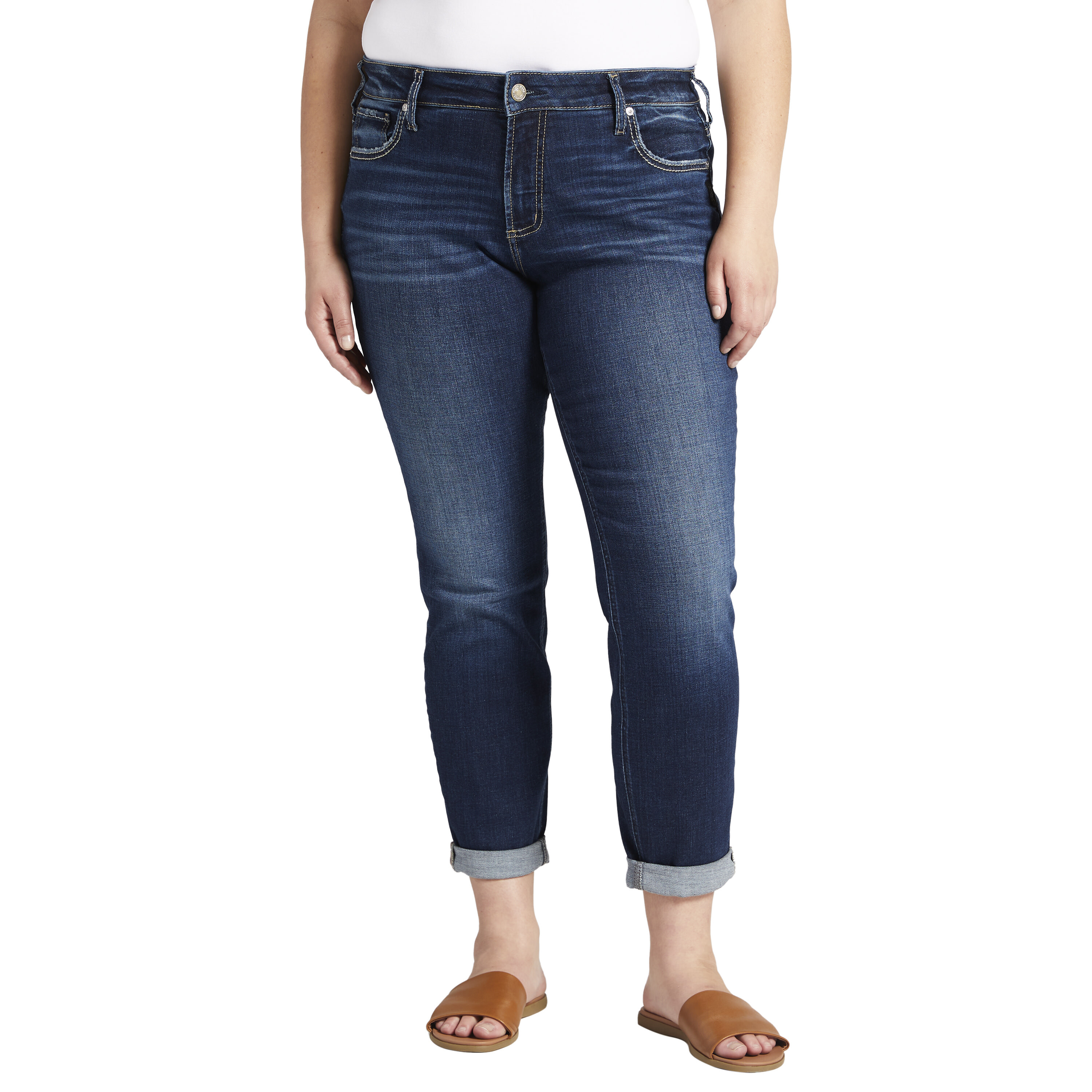 Imbracaminte Femei Silver Jeans Co Plus Size Boyfriend Mid-Rise Slim Leg Jeans W27101EAE363 Indigo