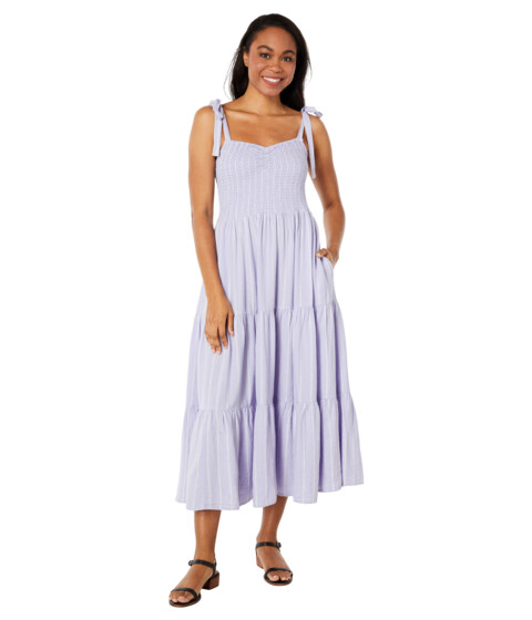 Imbracaminte Femei Madewell Linen-Blend Lucie Tie-Strap Tiered Midi Dress in Stripe Distant Lavender