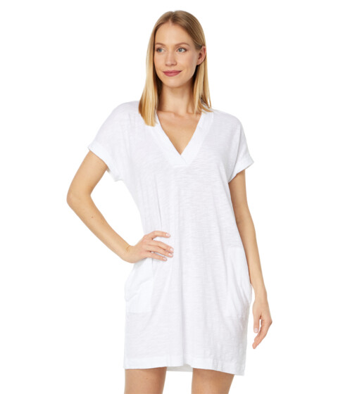 Imbracaminte Femei bobi Los Angeles Short Sleeve Dolman V-Neck Dress in Slub Jersey White