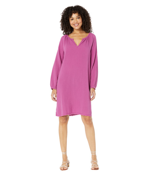 Imbracaminte Femei Mod-o-doc Double Layer Gauze 34 Shirred Sleeve Notch Neck Dress Purple Aura