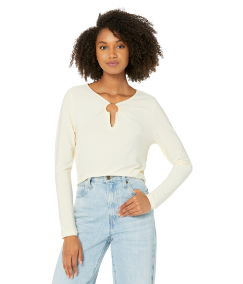 Imbracaminte Femei BCBG Long Sleeve Keyhole Top with Hardware - W1WX5T07 IvoryPearl