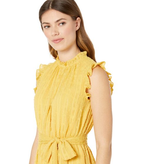 Imbracaminte Femei Maggy London Clip Dot Elastic Waist Dress with Ruffle Neck and Sleeves Yellow