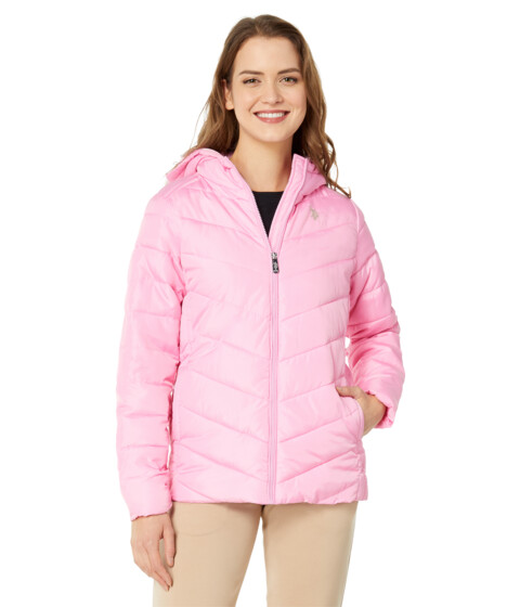 Imbracaminte Femei US Polo Assn Cozy Faux Fur Lined Hooded Puffer Jacket Nude Pink