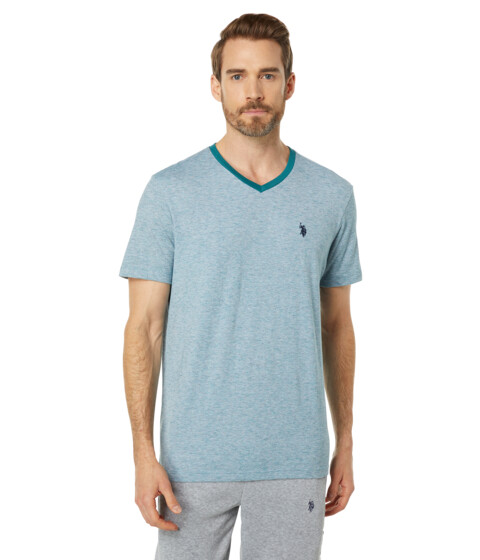 Imbracaminte Barbati US POLO ASSN Short Sleeve Yarn-Dye EOE V-Neck Tee Rhinebeck Teal Heather