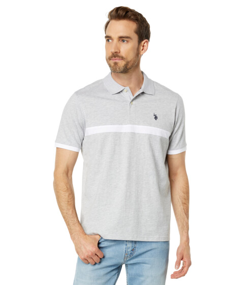 Incaltaminte Barbati US Polo Assn Thin Chest Stripe Sleeve Cuff Knit Shirt Heather Light Grey