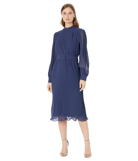 Imbracaminte Femei Maggy London Pleated Midi Dress with Belt and Buckle Navy