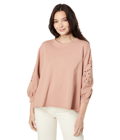 Imbracaminte Femei Mod-o-doc Lightweight French Terry 34 Puffed Sleeve Crew Neck Top with Cutout Detail Whisper Clay
