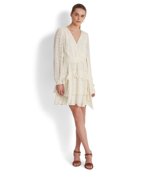 Imbracaminte Femei LAUREN Ralph Lauren Ocelot Belted Crinkle Jacquard Dress Mascarpone Cream