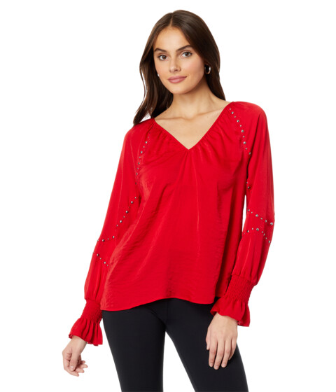 Imbracaminte Femei Vince Camuto Embroidered V-Neck Long Sleeve Blouse Ultra Red
