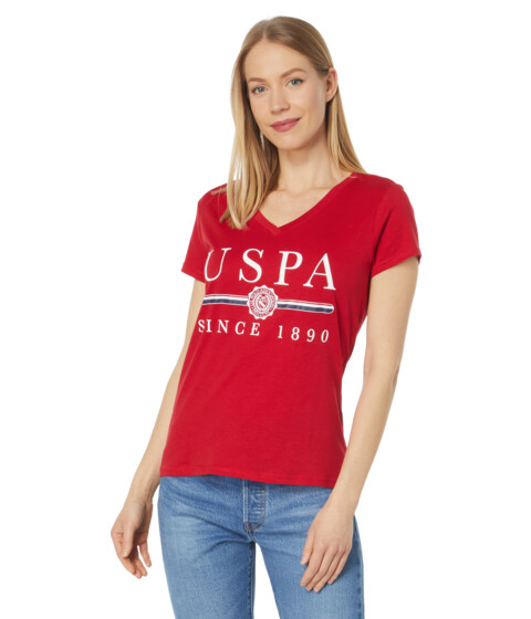 Imbracaminte Femei US Polo Assn V-Neck USPA Medallion Graphic Tee Shirt Engine Red