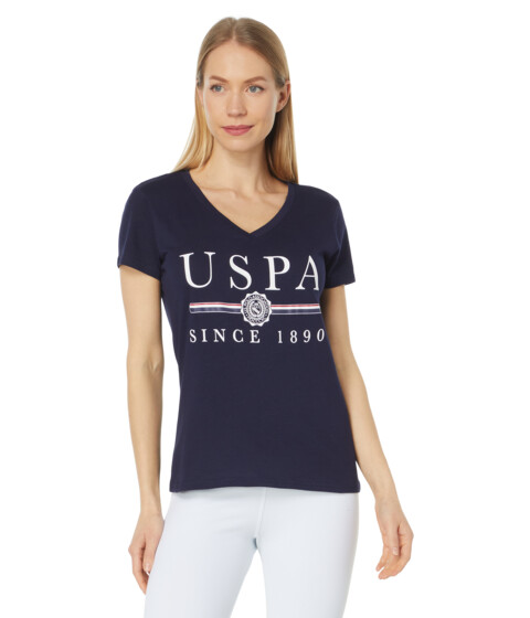 Imbracaminte Femei US POLO ASSN V-Neck USPA Medallion Graphic Tee Shirt Evening Blue