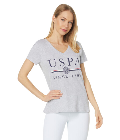 Imbracaminte Femei US Polo Assn V-Neck USPA Medallion Graphic Tee Shirt Light Grey Heather