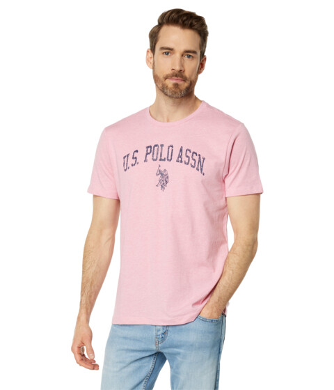 Imbracaminte Barbati US POLO ASSN Short Sleeve Solid Crew Arch Screen Tee Pink Sunset Heather