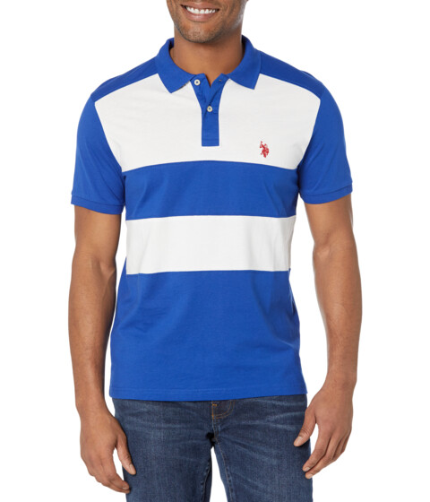 Incaltaminte Barbati US Polo Assn Jersey Two Color-Block Chest Stripe Knit Shirt Blue Raft