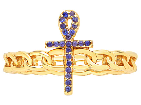 Bijuterii Femei Sterling Forever CZ Ankh Chain Link Ring Gold