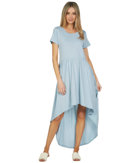 Imbracaminte Femei Michael Lauren Cornelius Short Sleeve High-Low Cotton Shirring Dress Dusty Blue