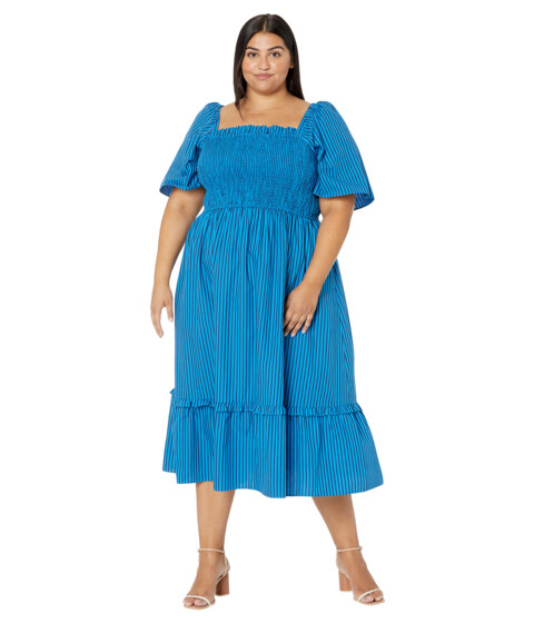 Imbracaminte Femei REIGNING CHAMP Plus Size Deana Smocked Dress in Canopy Stripe Blue Aster