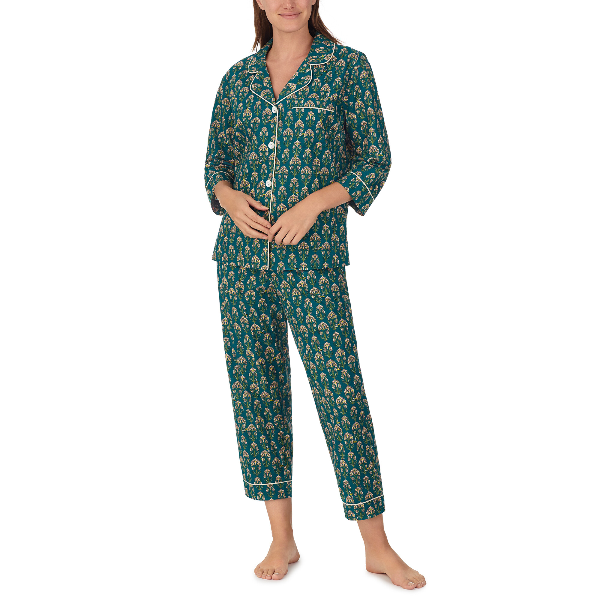 Imbracaminte Femei BedHead Pajamas Organic Cotton Woven 34 Sleeve Cropped PJ Set Trumpet Flowers