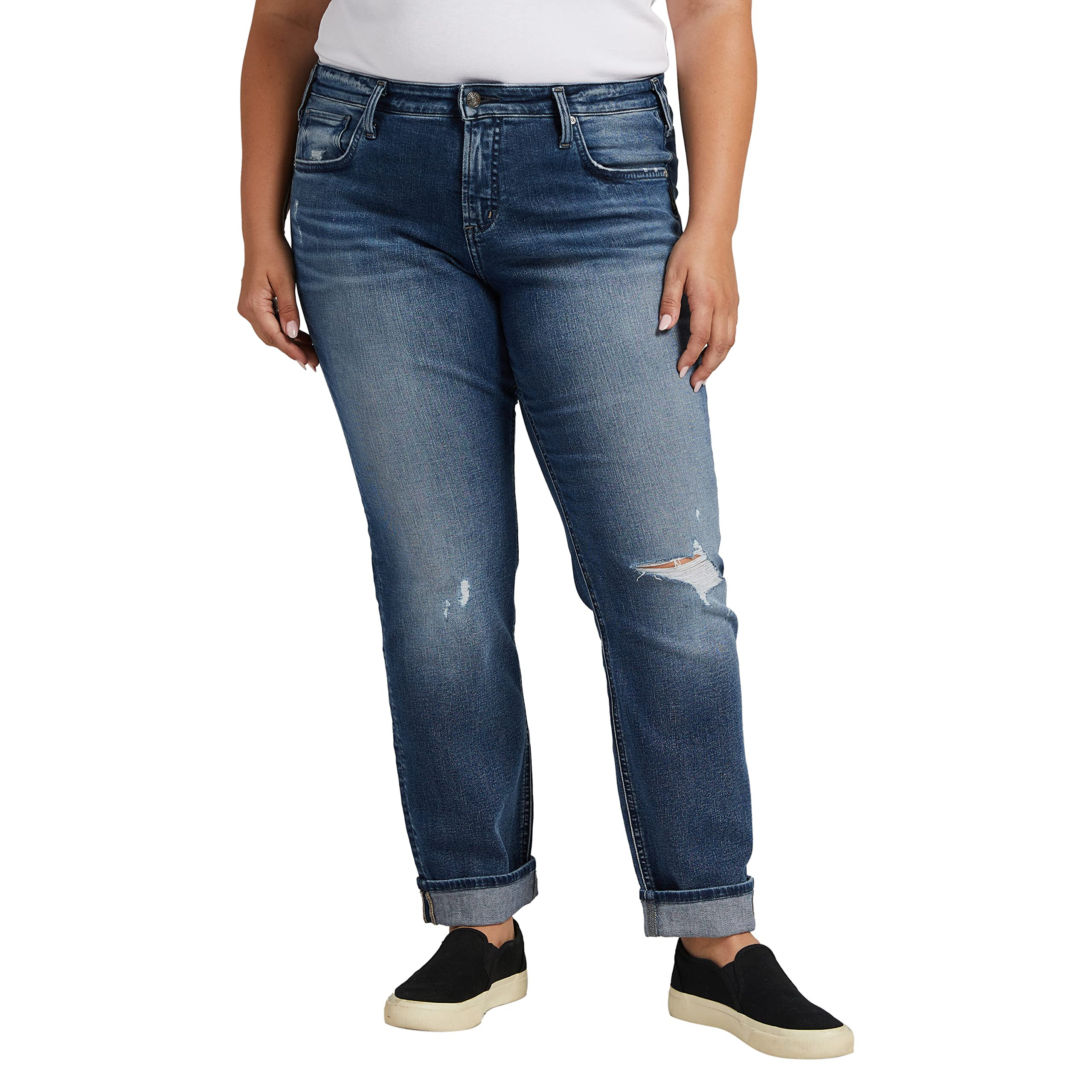 Imbracaminte Femei Silver Jeans Co Plus Size Boyfriend Mid-Rise Slim Leg Jeans W27170SJL267 Light-Medium Indigo Wash