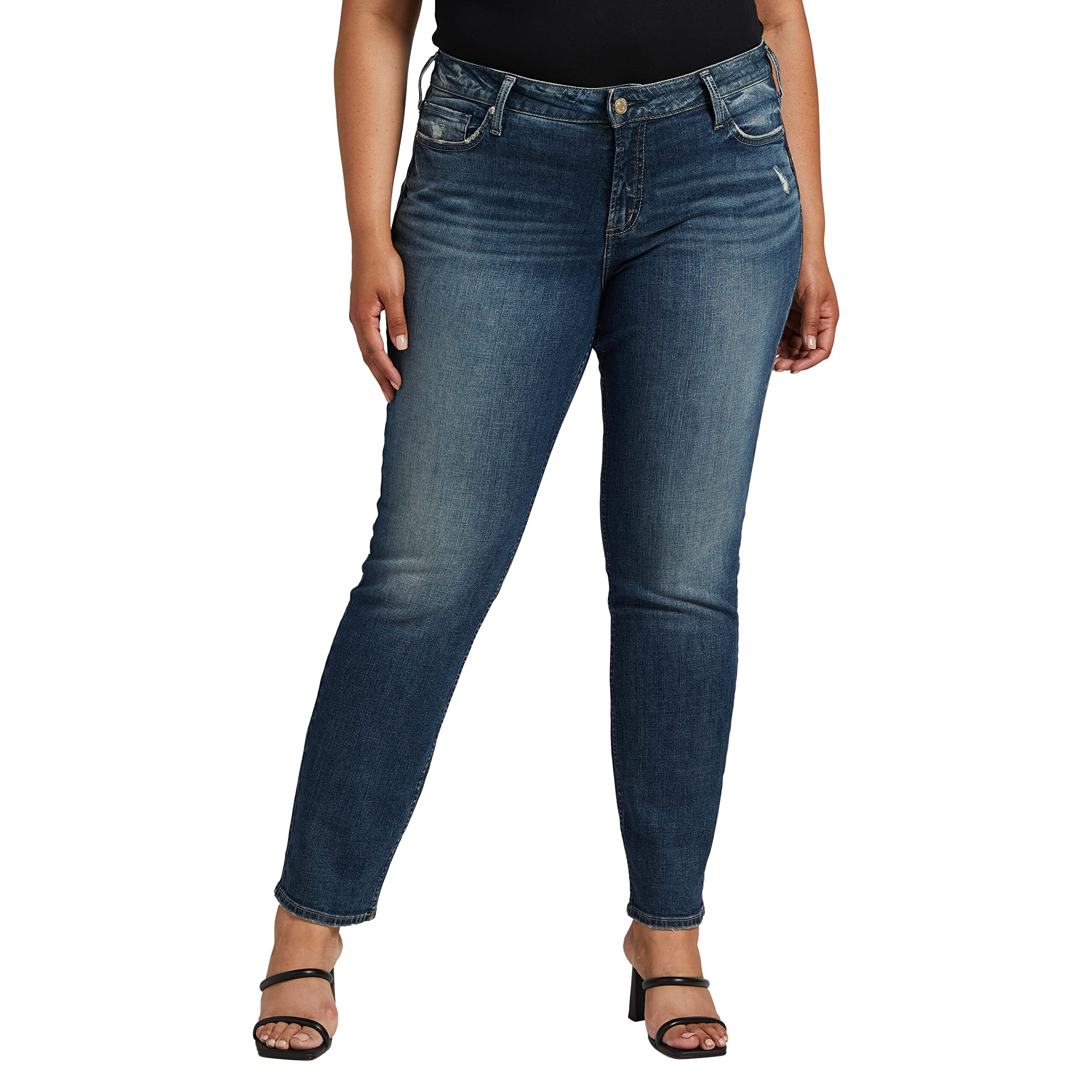 Imbracaminte Femei Silver Jeans Co Plus Size Elyse Mid-Rise Straight Leg Jeans W03403SJL341 Medium Indigo Wash