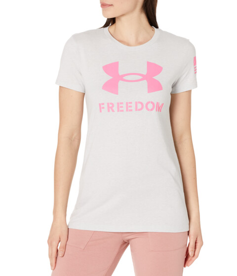 Imbracaminte Femei Under Armour New Freedom Logo T-Shirt Halo Gray Light HeatherPink Edge