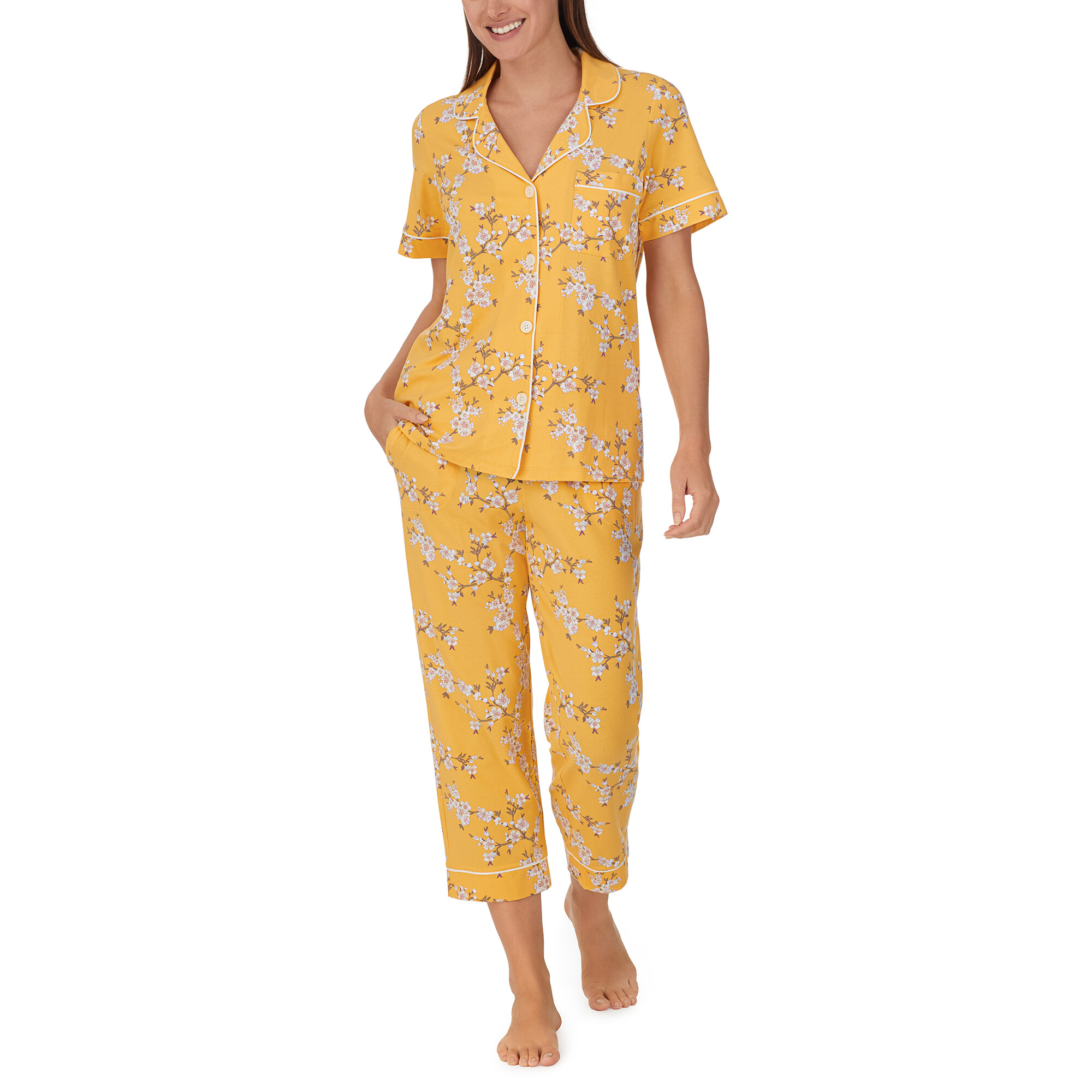 Imbracaminte Femei BedHead Pajamas Organic Cotton Short Sleeve Cropped PJ Set Marigold Blossom